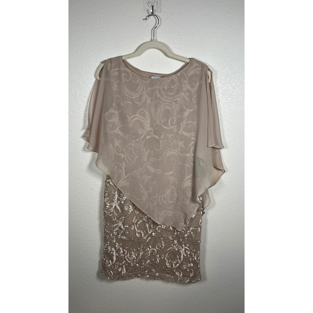 Studio One New York Beige Embroidered MOB Capelet Sheath Dress Size 8 NWT